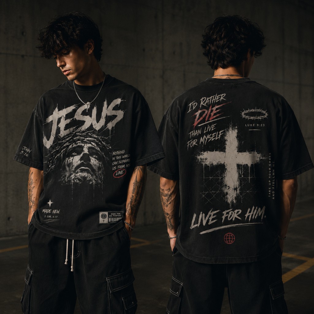 Faith over fear streetwear — front and back graphic tee